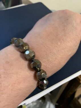 Faceted Hematite Bead Stretch Bracelet - Dark Metallic